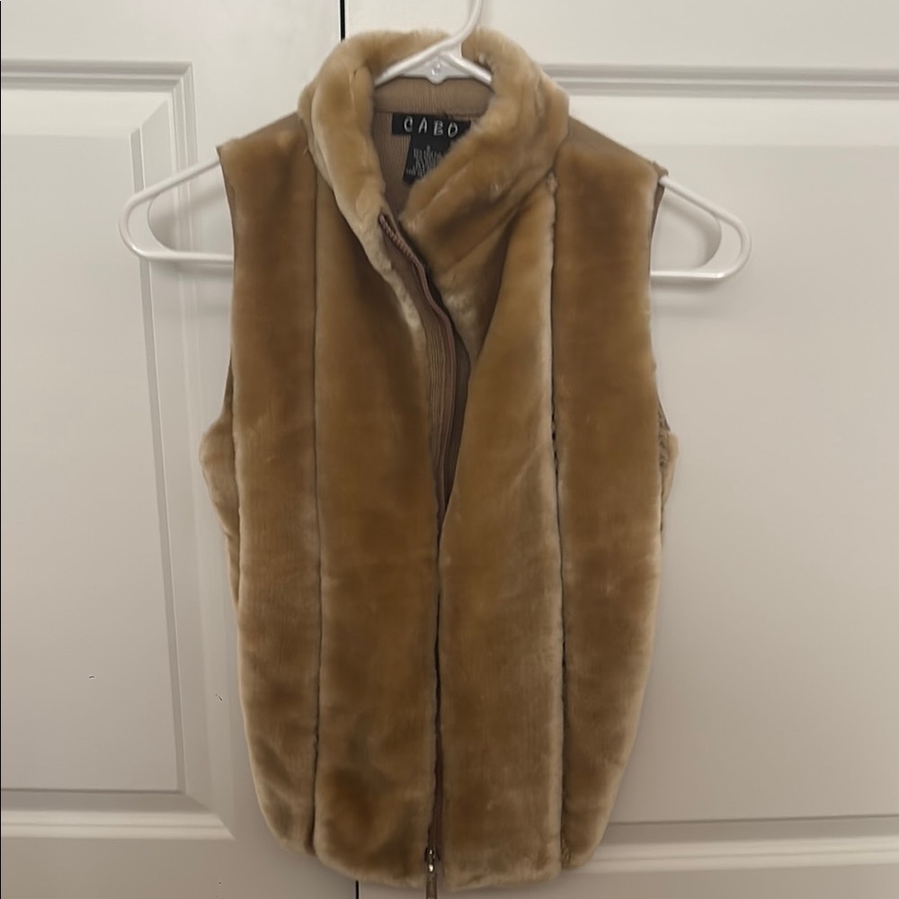 Tan Faux Fur Vest Plush Sleeveless Layer